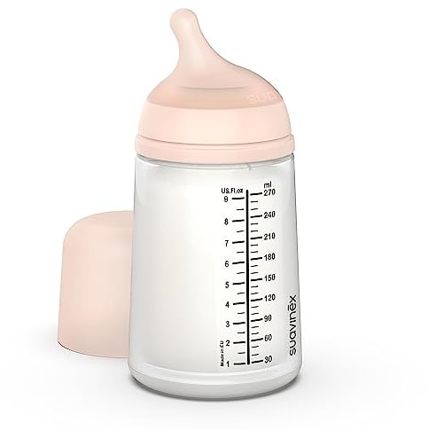 Suavinex, Biberon Anti Colique Zero Zero, avec Tétine Débit Moyen (M), pour Bébés +3 Mois, Idéal pour l'Allaitement Mixte, Tétine Imitant le Sein, 270 ml