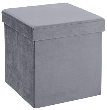 Hodge and Hodge Dark Grey Folding Storage Ottoman 38cm Cube With Plush Velvet Fabric Cover Padded Lid Ideal Extra Seat Foot Stool Toy Box Magazine Tidy Home Towel Bedroom Linen Hamper 40L Capacity