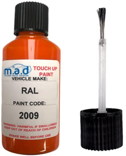 MAD PAINTS Touch Up Paint for RAL 2009 TRAFFIC ORANGE - 30ml Kit with Built-in Brush, Scratch Paint Kit