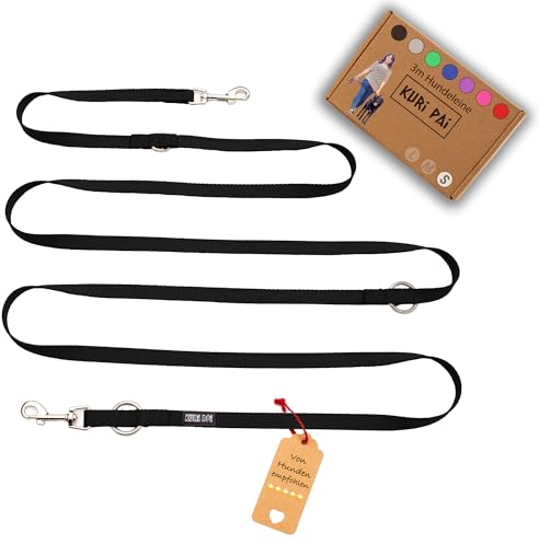 KURI PAI® Komfortable Hundeleine 3m | Verstellbare Hundeleine kleine Hunde | Bambusviskose | Strapazierfähig und weich | Perfekt für alltägliche Spaziergänge | S (1.5cm Breit) - Schwarz