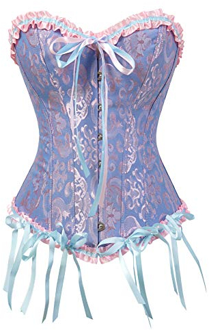 Grebrafan Corsage übergröße Klassische Brokat Korsett Korsage (EUR(42-44) 3XL, Blau)