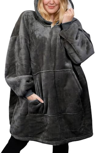 Michorinee Sherpa Hoodie Sweatshirt Kuscheldecke Ultra Weiche Warme Original TV Decke mit Ärmel und Tasche Baumwolle Fleece Kapuzen Pullover for Erwachsene Männer Damen Teenager, Grau