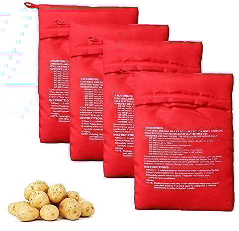 4Pcs Microwave Potato Bag Reusable Microwave Cooker Bag Baked Potato Pouch Perfect Potatoes in Just 4 Minutes