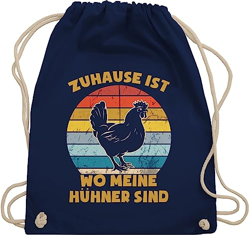 Turnbeutel Rucksack - Sprüche Statement mit Spruch - Zuhause ist wo meine Hühner sind - Vintage - Unisize - Navy Blau - beutel spruch. tasche sportbeutel lustige spruche stofftasche kordelzug