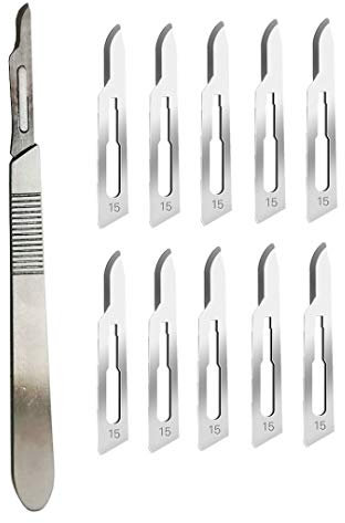 ABMRO Lames De Scalpel # 15 Avec Manche # 3 – Rasoir Stérile À Lame Unique Pour Dermaplaning, Dissection, Podologie Et Toilettage Professionnel, Retrait De L'acné, Réparation De Téléphone Portable