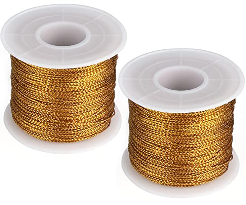 G2PLUS 200M Gold String Twine - 1mm Tinsel Thread Cord - Non-Elastic Metallic String for Crafts & Hanging Christmas Ornaments & Cards