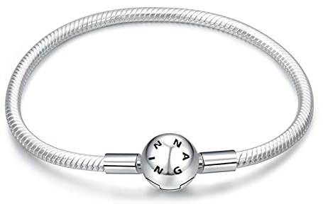 NINGAN Charm Armband für Frauen Mädchen passen Sterling Silber Liebe Herz Druckknopf Perle, Muttertag Geburtstag Schmuck Geschenke, schwarz 19 cm Armband