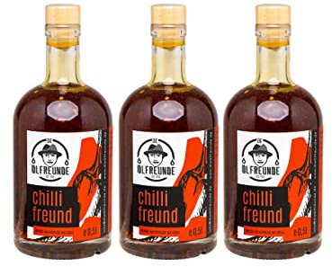 DIE ÖLFREUNDE ''Chillifreund'' | 3er Sparset | Chilliöl 3x0,5l | hochwertig kaltgepresstes Öl | nachhaltiges Speiseöl mit Omega 3 und Omega 6 Fettsäuren