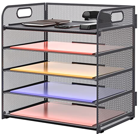 Supeasy 5 Ablagen, Papier-Organizer, Briefablage mit Griff-Netz, Schreibtisch-Organizer, Grauer Papiersortierer, Schreibtisch-Organizer für Büro, Zuhause oder Schule