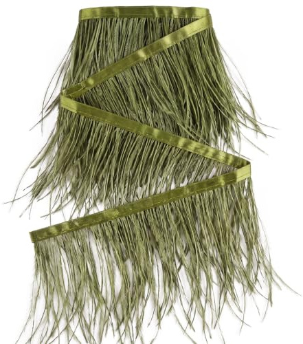 THARAHT verde oliva plumas de avestruz decoradas con bordes de costura decorativos de 2 yardas 4-6 pulgadas para vestidos de DIY proceso de costura prenda con plumas de avestruz decorados