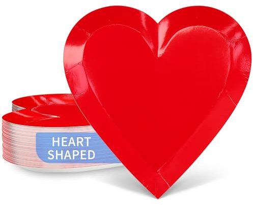 DYLIVeS Red Heart Shaped Dessert Plates, 9'' Disposable Love Paper Plates - Heart Party Decorations & Supplies for Graduation, Holiday, Picnic, Birthday Party, Bridal Shower (40 Count)