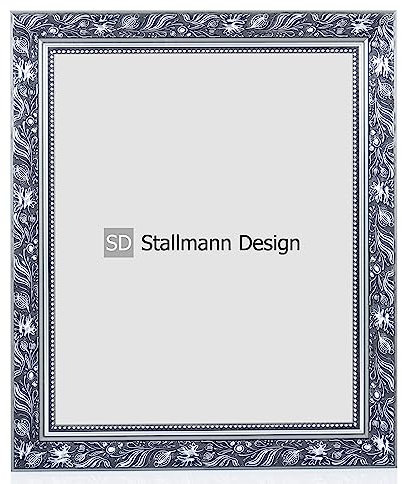 Stallmann Design Bilderrahmen Barockrahmen SWAN | 60x80 cm | Silber | Echtholz-Bilderrahmen antik | 80 andere Größen verfügbar | Fotorahmen aus Holz im Vintagestyle