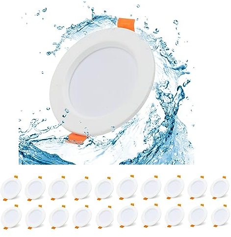 Sonnewelt LED Spot Einbaustrahler 230V 5W,20 Stück Flach LED Spots Deckenleuchte Bohrloch 75mm, Deckenspots Warmweiß 3000K Einbauleuchten IP44 für Badezimmer Wohnzimmer Büro,Nicht Dimmbar