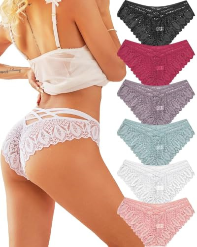 ALL OF ME Lot de 6 Slips Brésilien Dentelle Femme sous-vêtements Sexy Lingerie Femme Panties Brésil Underwear Femmes Bikini Multipack S-XL