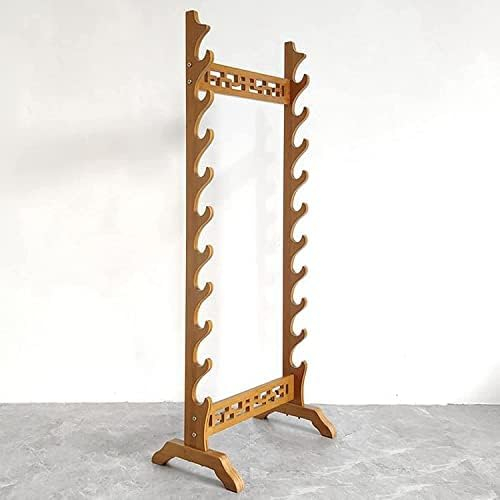 Schwertmontageständer, Waffenständer, Bodenständer Für Waffen, Kampfsport-Schwertständer, Schwertständer, Vertikaler Ständer,Hellbraune Mulde,9 Etagen,Bonny369