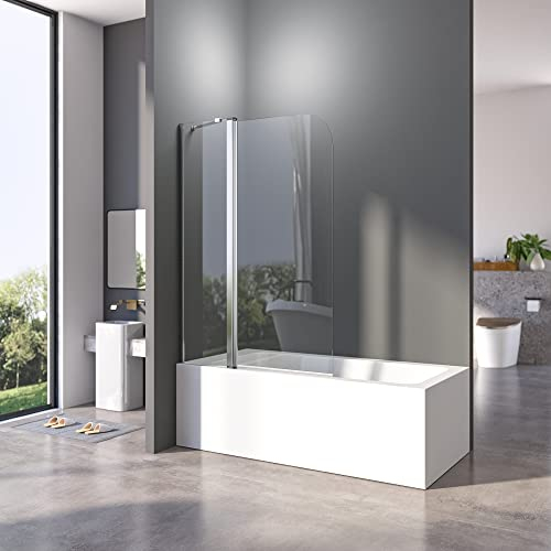 Duschwand für Badewanne faltbar 1 teilig 100 x 140 cm Badewannenaufsatz Duschtrennwand mit Stabilisator 6mm ESG Glas Nano Beschichtung Duschtrennwand
