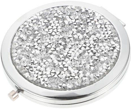 DOITOOL Schminkspiegel Aus Kristall Beleuchtete Taschenspiegel Klappbarer Spiegel Taschenspiegel Mit Juwelen Kompakte Reisespiegel Glänzender Kompaktspiegel Silberspiegel Runden Reisen