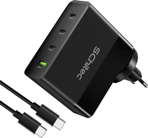 Cargador GAN 100W 4 Puertos (3C+1A) 138W Con Cable USB C Quick Charge - Compatible Con iPhone 14/13, MacBook Pro/Air, iPad, Samsung Galaxy S23 Ultra/S23/S22/S21/S20, Steam