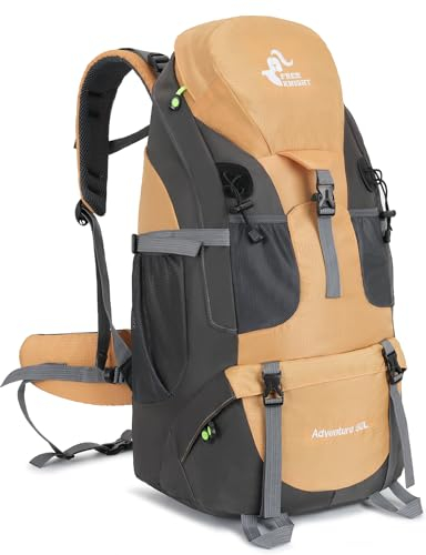 Bseash 50L Leichter wasserfester Wanderrucksack, Outdoor Sport Tagesrucksack Multifunktions Reisetasche für Klettern Camping Reisen (Gold – mit Schuhfach)