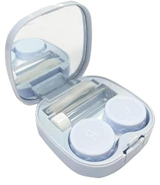 Travel Contact Lens Case, Portable and Leakproof Contact Lens Container with Mirror, Tweezers and Solution Bottle for Business Trips and Travels (Blue)