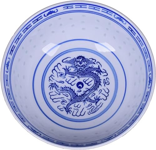 ZQLBDBF Bols à nouilles ramen en céramique, rétro chinois bleu et blanc, pour dessert, soupe, céréales, riz, udon, nouilles - 22,9 cm