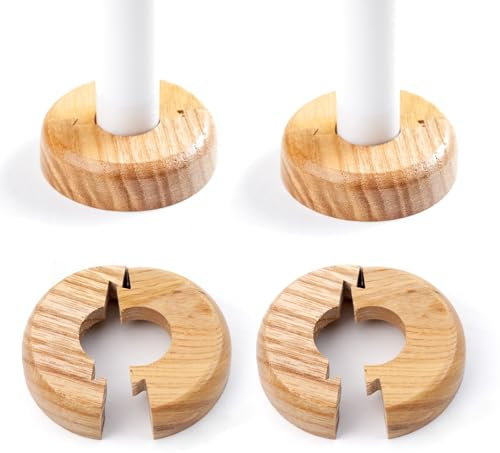 Lot de 4 colliers de tuyau de radiateur en bois | Couvercle en chêne pour tuyaux de 15 mm | Lot de 4 colliers faciles à fendre | Cache-tuyau en bois pour cacher la base