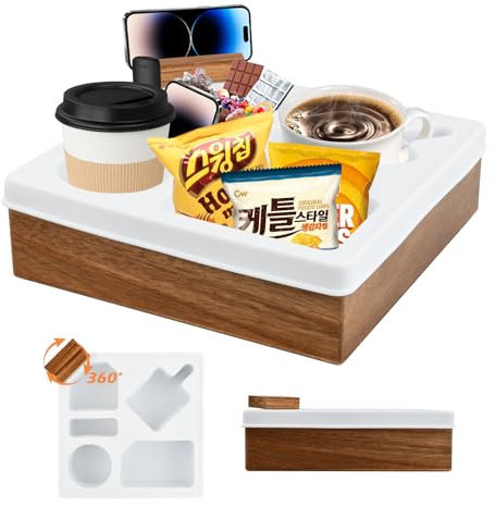 Mapille Bandeja Portavasos para Sofá, Bandeja Organizadora para Sofá, Couch Bar Sofa Bandeja con Tapa Extraíble, Portabebidas para Sofá y Cama y Mesa, Bandeja para Sofá para Aperitivos