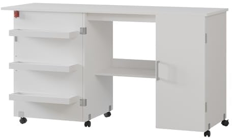 Vicco Nähtisch Carmen, Weiß, 148 x 75 cm mit 3 Regalfächer und Schrank
