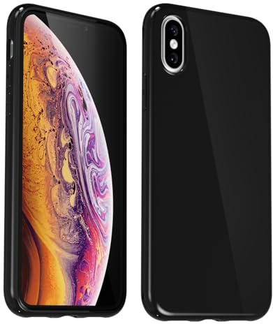 Svanove for iPhone X/XS Case Silicone, Glossy Soft Rubber Gel Jelly Cute Protective Plastic Simple Plain Phone Case Cover for Women Girl, Slim Thin Flexible Shockproof TPU, Black