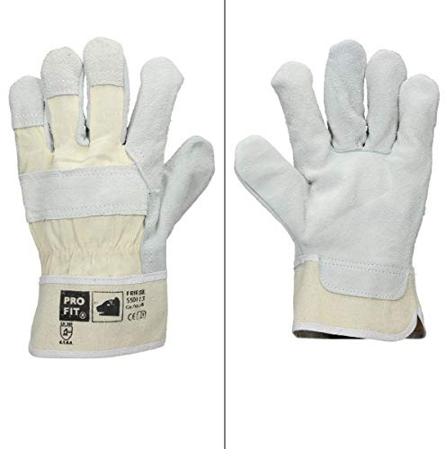 ECD Germany 1 Paar Pro-Fit® Rindspaltleder-Handschuhe Größe 11/XXL - Natur - Canvas-Stulpe - Leder Arbeitshandschuhe Rindspalt Schutzhandschuhe Gartenhandschuhe Handschuhe Handschutz - Menge wählbar