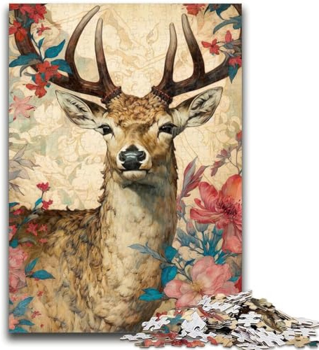 1000-teiliges Puzzle für Erwachsene und Jugendliche, buntes REH mit Blumen, Puzzles für Erwachsene, pädagogisches Spielzeug zum Stressabbau, tolle Geschenke und Spielzeuge (38x26cm)