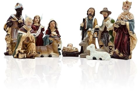 Gesar Presepe Completo 11 Pezzi – Personaggi Presepe 9 cm, Statuine Presepe in Resina Dipinta a Mano – Natività Tradizionale, Decorazione Natalizia e Idea Regalo
