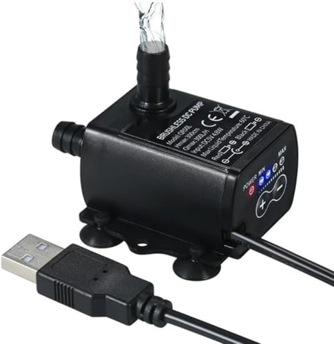 URPIZY Ultraschallleiser USB-Wasserpumpe 5V mit Flussregelung und LED-Anzeige, 300 L/h, IP68 wasserdicht, für Aquarium, Fontäne, Wasserkühlung, mit Filter – Schwarz