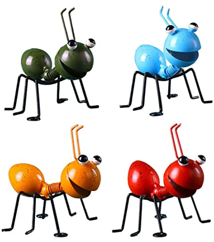 4 Stück 3, 9 x 3, x , 9 Zoll Ameisenskulptur aus Metall, Gartenkunst, Metallskulptur, Ameisenornament, buntes, süßes Insekt zum Aufhängen, Wandkunst, Garten, Rasen, Dekoration für drinnen und draußen
