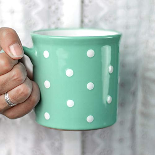 City to Cottage | Tasse Mug à café, à thé, chocolat chaud | bleue turquoise à pois blancs en céramique avec anse faite et peinte à la main | Très grande 500ml