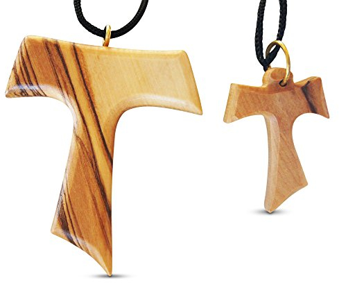 Novel Merk 2-teilige Tau-Kreuz-Halsketten aus Olivenholz, groß und klein, hergestellt in Bethlehem, Holz