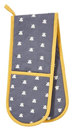 Ulster Weavers Bees Cotton Double Oven Gloves - With Modern Navy Bee Insect Print Design, Yellow Trimming - 100% Cotton, Double Oven Mitts - Cooking Gifts for Bakers & Chefs - Kitchenware Range
