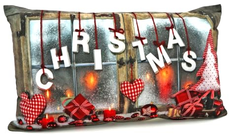 heimtexland ® Weihnachten Dekoration Kissenhülle Deko-Kissen Weihnachtskissen Landhaus Vichy Karo Fenster-Deko Rot 30x50 Typ652