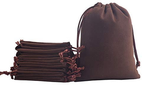 KONMAY 10 Stück Braun weicher Samtbeutel Schmuckbeutel mit Kordelzug, 13x18cm Samt Säckchen Hochzeit Party Geschenksäckchen