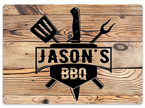 BBQ Sign Personalised - Garden Party Gift For Dad - Barbecue Signs and Plaques Outdoors Area Fathers Day, Garden & Outdoor, Large, Design 2