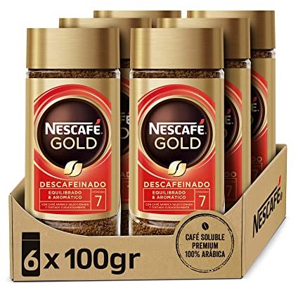 NESCAFÉ Gold Descafeinado Café Soluble Descafeinado 100% Arábica- 6 Frascos De 100G - Total: 600G