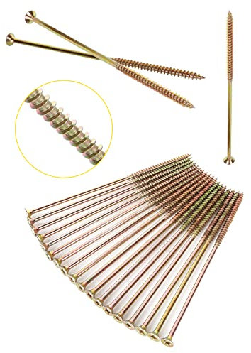 SENENQU 100PCS M6 x 180mm Long Wood Screws, Flat Modified Truss Head Wood Screws, Galvanized Steel Self Tapping Screws, Multipurpose Pozi Screws - Countersunk Head | Zinc Yellow