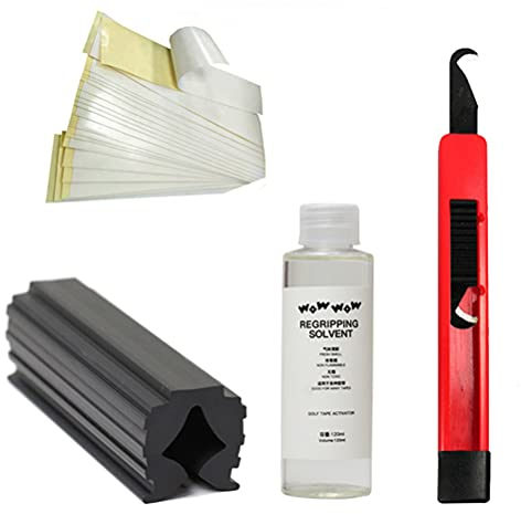 Lseqow Golf Grip Kits for Regripping Golf Clubs, Golf Regripping Kit with 15 Tapes, Vice Clamp Hook Blade Solvent for Golf Drivers, Wedges, Irons, Putters Shaft Repair