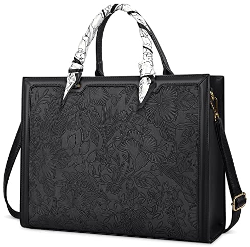 NUBILY Handtasche Damen Shopper Große Schwarz Leder Umhängetasche Elegant Gross Laptop Schultertasche Arbeitstasche Notebooktasche 15.6 Zoll