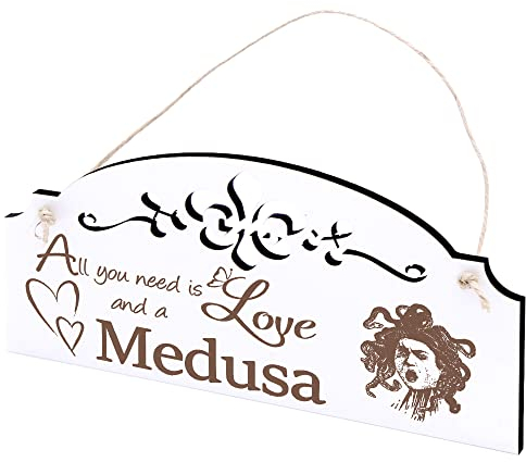 Schild Medusa Deko 20x10cm - All you need is Love and a Medusa - Holz Wanddeko Dekoration Wand