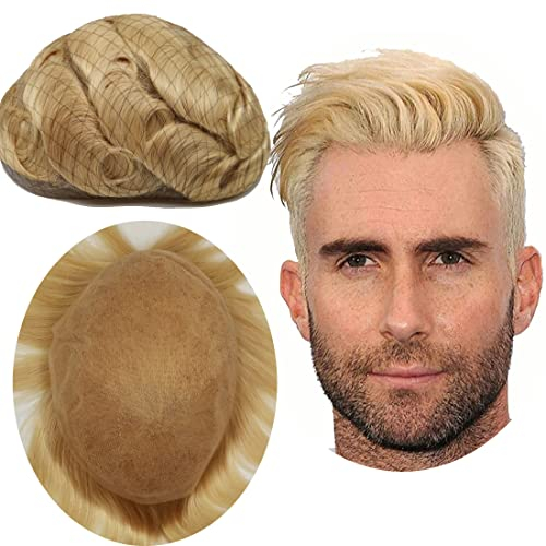 Echthaar Toupet für Männer,Yanahair Gewelltes Haar dünne französische Spitze Gebleicht Knoten natürlichen Haaransatz Perücken Haarsystem Europäische Echthaar Toupet Perücke Mann(10x8,#613 blonde)