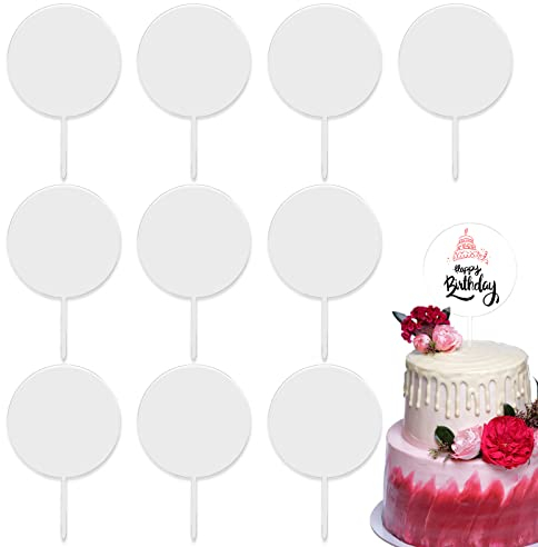 Blank Acrylic Cake Toppers, 10PCS Round Clear Cake Toppers, Clear Circle DIY Birthday Cake Topper, Personalized Cupcake Toppers for Birthday Baby Shower Wedding Decor
