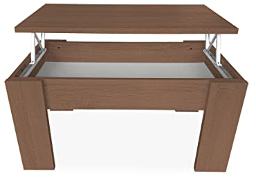Somnia Descanso - Mesa de Centro Elevable, Mesita de Salón o Comedor, Acabado en Color Nogal, Medidas: 90 cm (Ancho) x 50 cm (Fondo) x 46-57 cm (Alto)