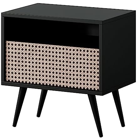 Selsey Nachttisch Beistellschrank Beistelltisch Nachtschrank Mit Schublade Und Fach Schwarz Beige Schwarze Beine Bello