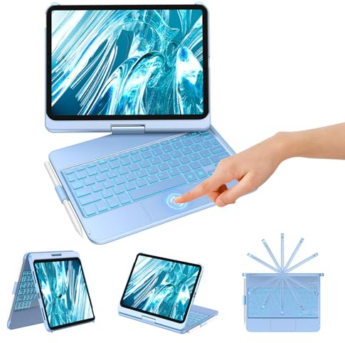 KBCASE Teclado para iPad 10 Generación 2022/11 Generación A16 2025 (10.9/11 Pulgada) con Trackpad, Rotación de 360° Retroiluminado de 7 Colores Bluetooth Magnéticamente Teclado para iPad 10/11 Gen